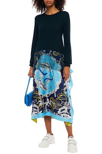 MAISON MARGIELA Wool-paneled printed silk-twill midi dress
