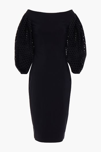CHIARA BONI LA PETITE ROBE Off-the-shoulder laser-cut scuba dress