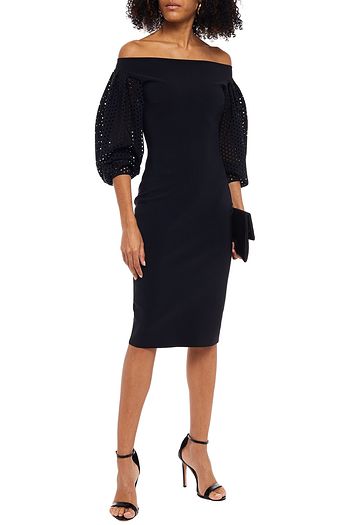 CHIARA BONI LA PETITE ROBE Off-the-shoulder laser-cut scuba dress