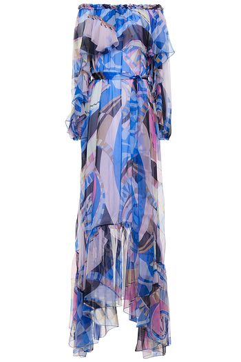 EMILIO PUCCI Belted ruffle-trimmed printed silk-voile maxi dress