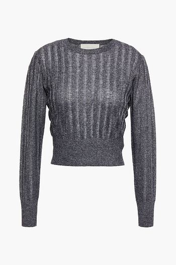 MICHELLE MASON Cropped metallic ribbed-knit sweater