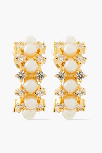 SHASHI 18-karat gold vermeil, pearl and crystal earrings