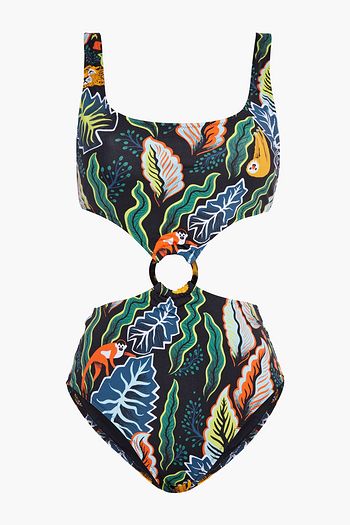 SOLID & STRIPED The Bailey cutout ring-embellished printed swimsuit