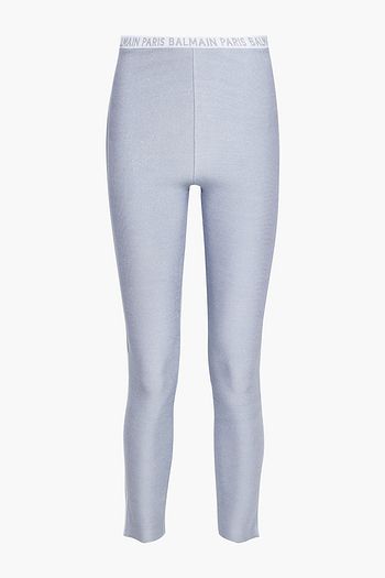BALMAIN Jacquard-trimmed metallic stretch-knit leggings