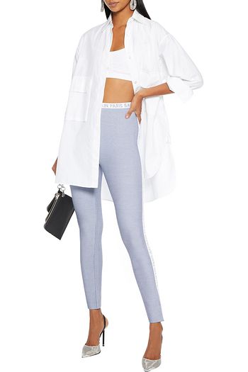 BALMAIN Jacquard-trimmed metallic stretch-knit leggings