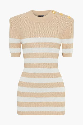 BALMAIN Button-detailed metallic striped knitted sweater