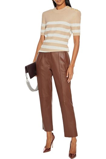 BALMAIN Button-detailed metallic striped knitted sweater