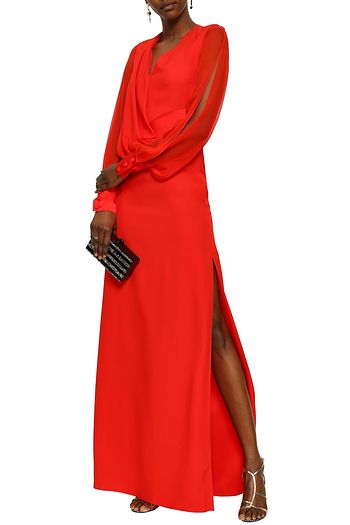LANVIN Chiffon-paneled draped crepe gown