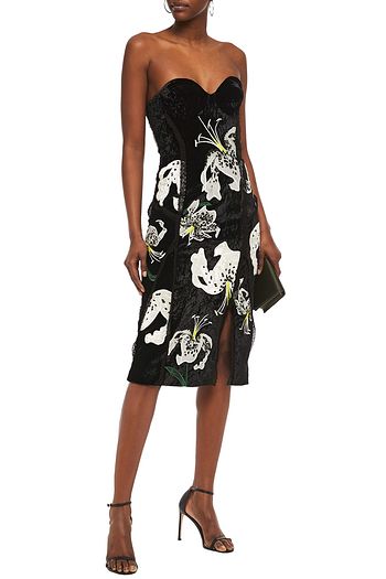 ERDEM Rebecca strapless embroidered crushed-velvet dress