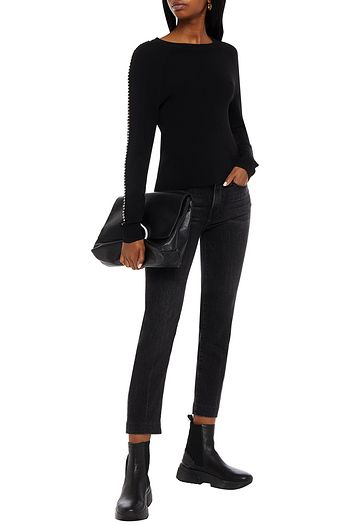 MICHAEL MICHAEL KORS Chain-trimmed ribbed stretch-knit sweater