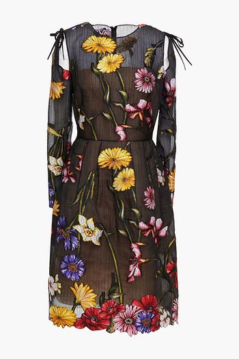OSCAR DE LA RENTA Embroidered cutout crinkled organza dress