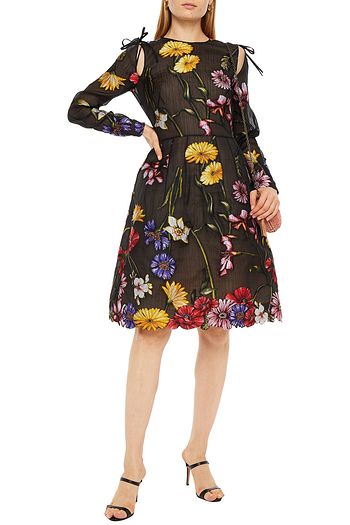 OSCAR DE LA RENTA Embroidered cutout crinkled organza dress