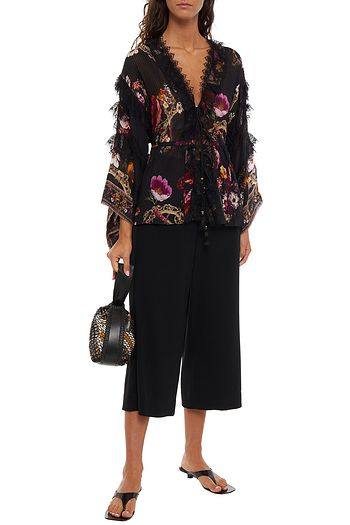 CAMILLA Lace-trimmed pintucked floral-print silk-chiffon jacket