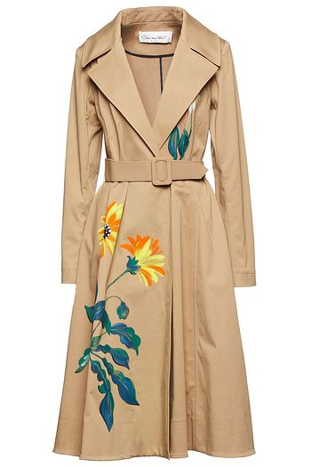 OSCAR DE LA RENTA Belted painted cotton-blend gabardine trench coat