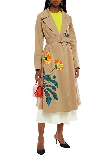 OSCAR DE LA RENTA Belted painted cotton-blend gabardine trench coat