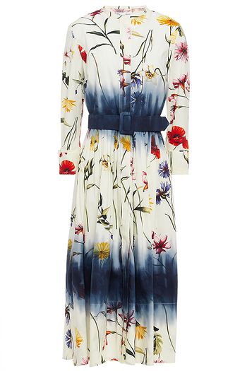 OSCAR DE LA RENTA Belted floral-print cotton-blend poplin midi dress