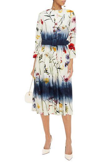 OSCAR DE LA RENTA Belted floral-print cotton-blend poplin midi dress