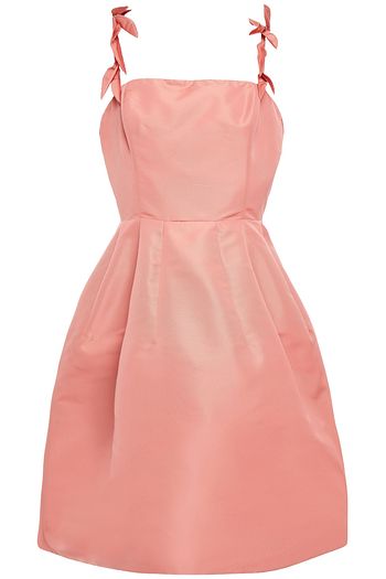 OSCAR DE LA RENTA Floral-appliquéd pleated taffeta dress