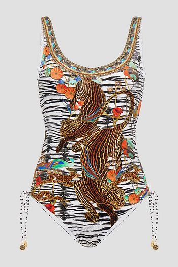 CAMILLA Cosmic Conflict embellished ruched printed swimsuit