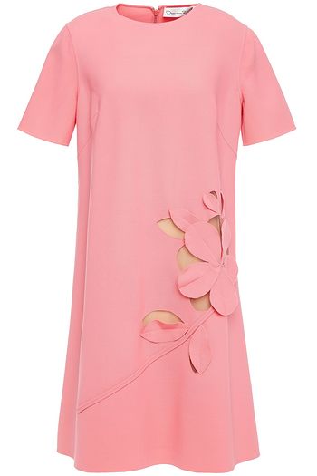 OSCAR DE LA RENTA Floral-appliquéd tulle-trimmed wool-blend mini dress