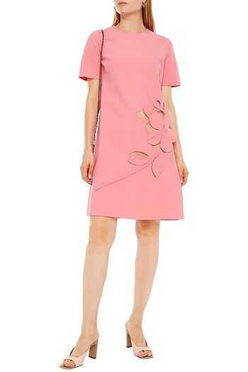 OSCAR DE LA RENTA Floral-appliquéd tulle-trimmed wool-blend mini dress