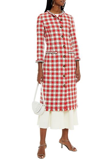 OSCAR DE LA RENTA Frayed checked tweed coat