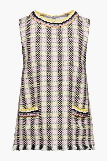 OSCAR DE LA RENTA Frayed gingham tweed top