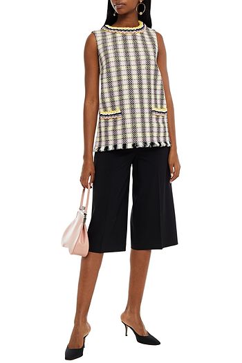 OSCAR DE LA RENTA Frayed gingham tweed top