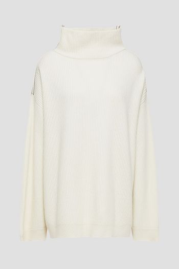 BRUNELLO CUCINELLI Bead-embellished oversized ribbed cashmere turtleneck sweater