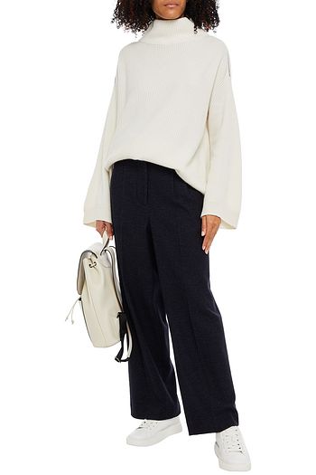 BRUNELLO CUCINELLI Bead-embellished oversized ribbed cashmere turtleneck sweater