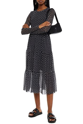 BAUM UND PFERDGARTEN Jocelina gathered polka-dot stretch-mesh midi dress