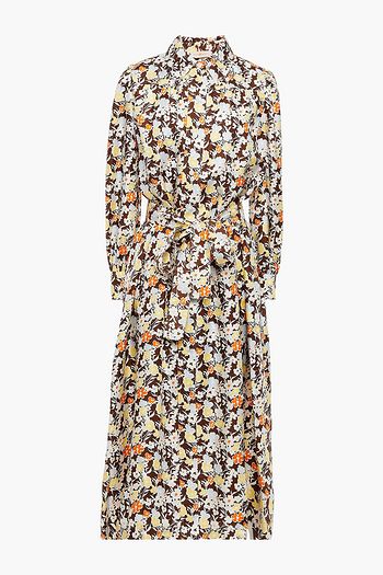 TORY BURCH Hemdkleid in Midilänge aus Seiden-Twill mit floralem Print und Gürtel