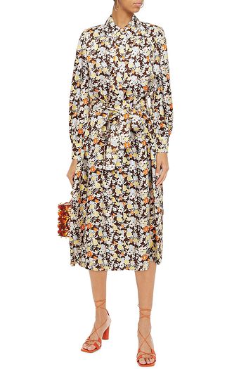 TORY BURCH Hemdkleid in Midilänge aus Seiden-Twill mit floralem Print und Gürtel