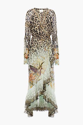 CAMILLA Nomadic Nymph Midi-Wickelkleid aus Seide mit Verzierung, Rüschen und Print