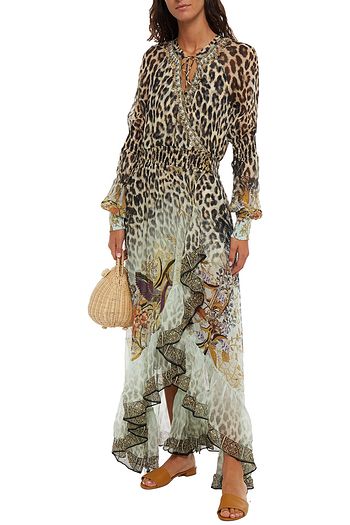 CAMILLA Nomadic Nymph Midi-Wickelkleid aus Seide mit Verzierung, Rüschen und Print