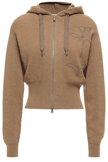 BRUNELLO CUCINELLI Bead-embellished ribbed cashmere hoodie