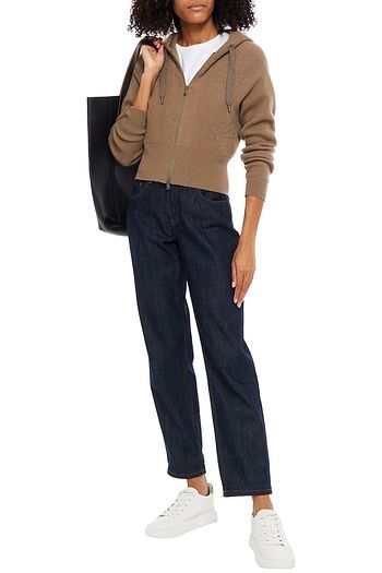 BRUNELLO CUCINELLI Bead-embellished ribbed cashmere hoodie