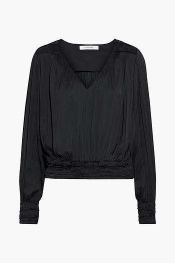 FRAME Shirred plissé crepe de chine blouse