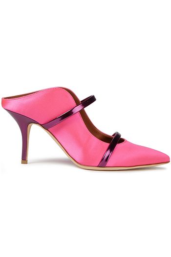 MALONE SOULIERS Maureen 70 metallic leather-trimmed satin mules