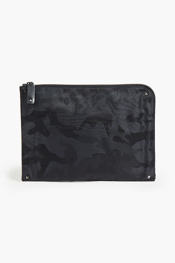VALENTINO GARAVANI Leather-trimmed studded jacquard document case