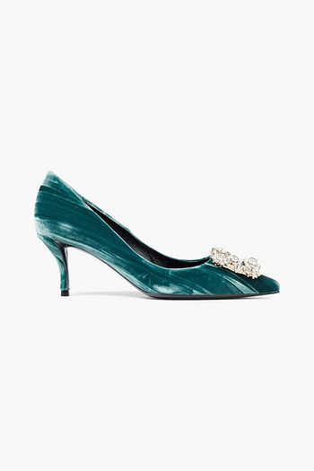 ROGER VIVIER Sin 65 crystal-embellished crushed-velvet pumps