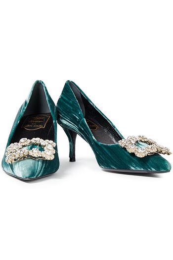 ROGER VIVIER Sin 65 crystal-embellished crushed-velvet pumps