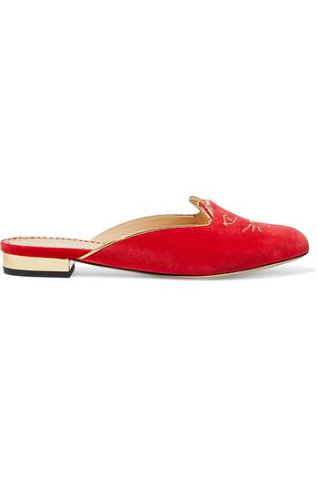 CHARLOTTE OLYMPIA Kitty embroidered velvet slippers