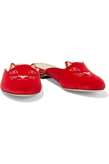CHARLOTTE OLYMPIA Kitty embroidered velvet slippers
