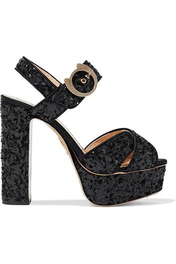 CHARLOTTE OLYMPIA Aristocat sequined satin platform sandals