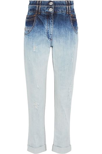 BALMAIN Layered distressed dégradé high-rise straight-leg jeans