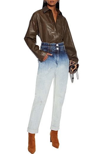 BALMAIN Layered distressed dégradé high-rise straight-leg jeans