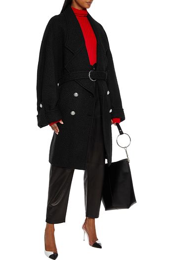 BALMAIN Belted metallic wool-blend bouclé-tweed coat