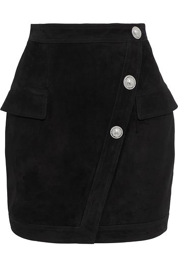 BALMAIN Button-embellished suede mini skirt