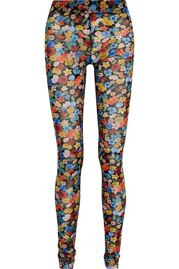 GANNI Floral-print stretch-mesh leggings